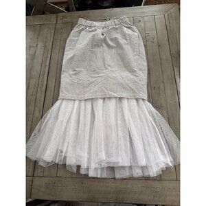 NINOBrand Tulle Mesh Layered Striped Midi Skirt Grey White Size 3 Custom